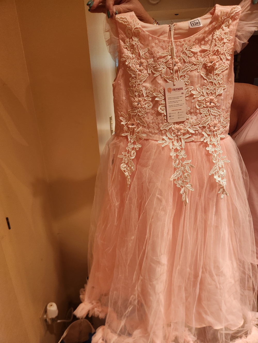 Pink Floral Lace Tulle Kids Dress by